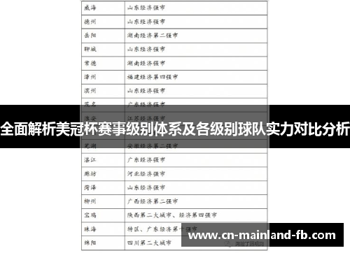全面解析美冠杯赛事级别体系及各级别球队实力对比分析
