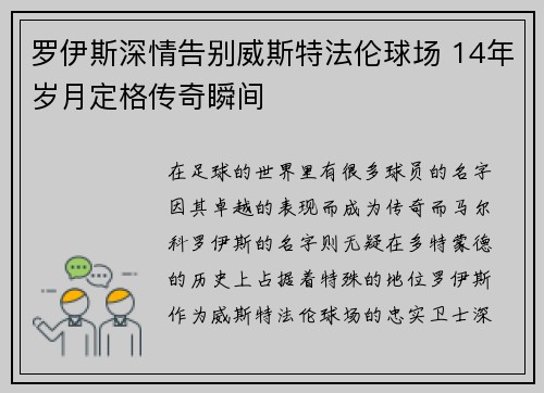 罗伊斯深情告别威斯特法伦球场 14年岁月定格传奇瞬间